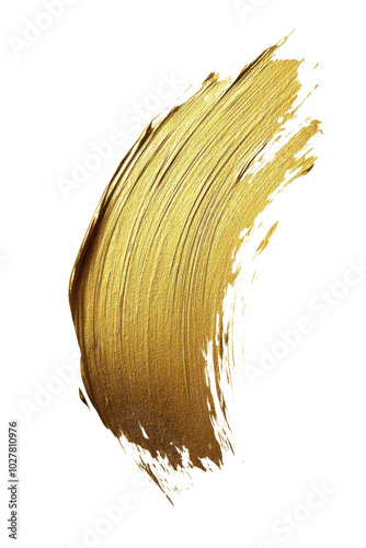Golden paint stroke on white canvas showcasing creativity and artistic expres...