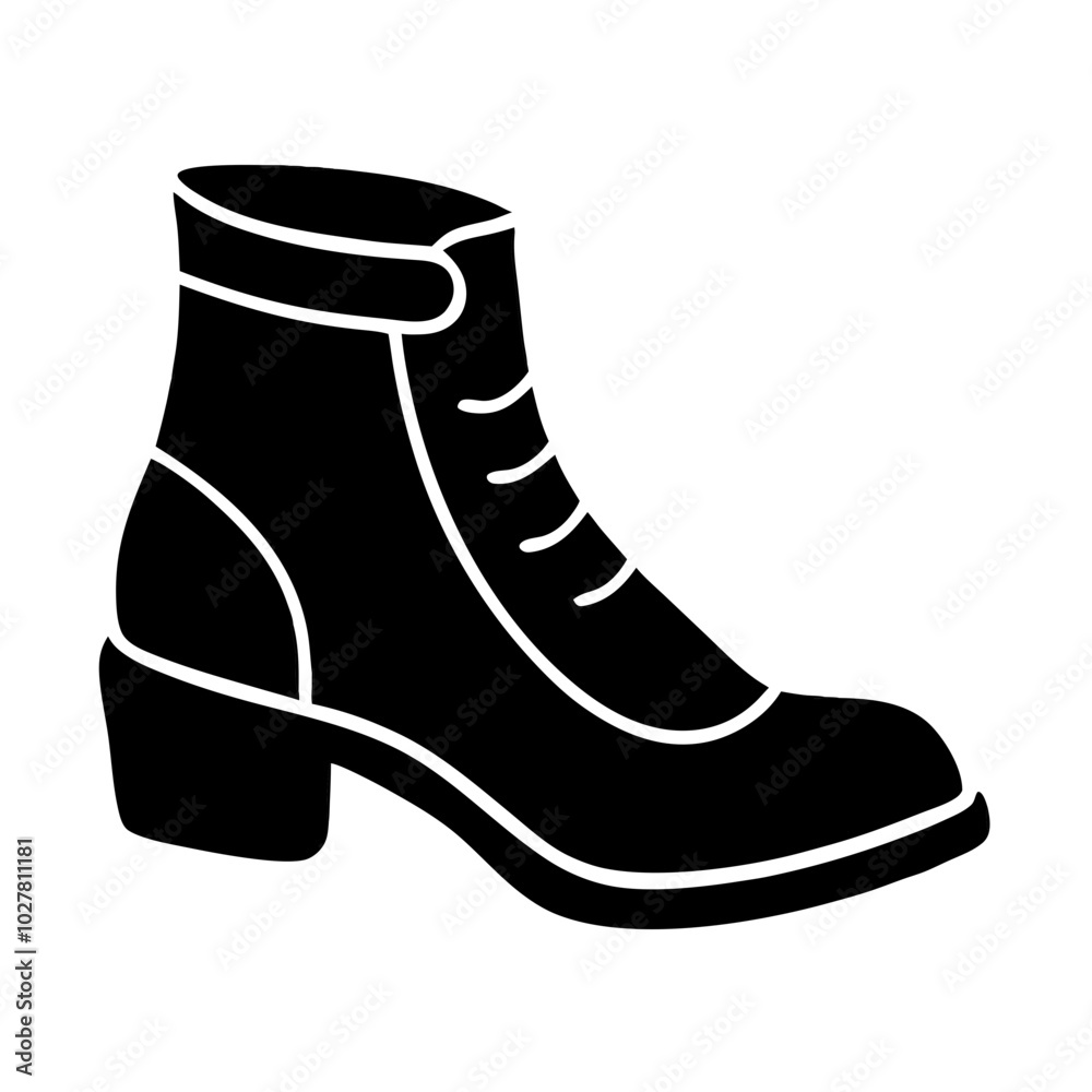 Stylish lace-up ankle boots with block heels on a white background, fashion footwear design Stylish lace-up ankle boots with block heels on a white background, fashion footwear design