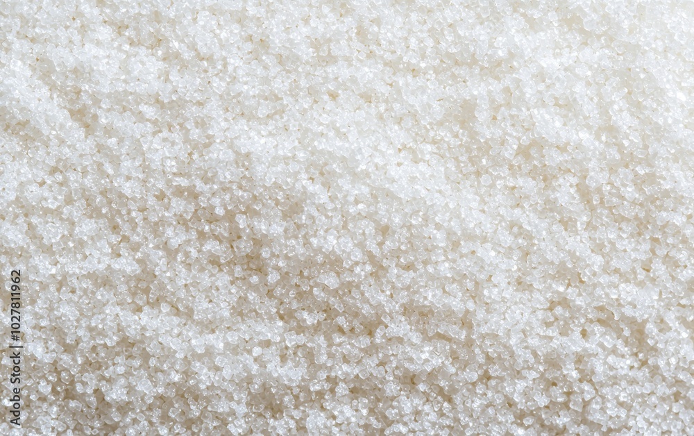 White granular sugar close-up, perfect for food industry visuals, baking ingredients, and health-related product design White granular sugar close-up, perfect for food industry visuals, baking ingredients, and health-related product design