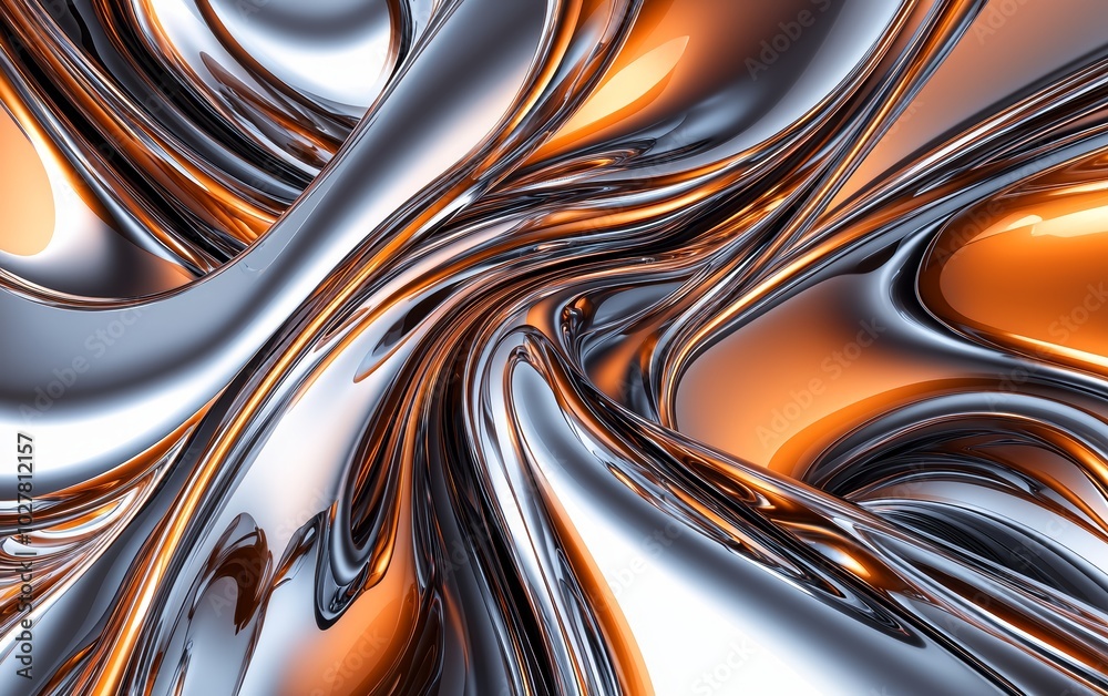 Abstract metallic waves with a sleek, futuristic design, perfect for high-tech backgrounds or industrial advertisements