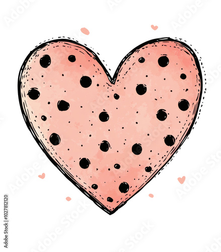 Abstract watercolor heart design with black dots on a soft pink background