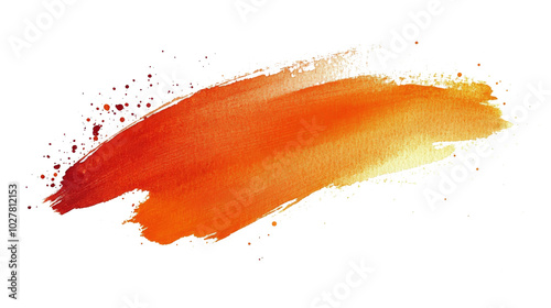 A brush applying vibrant orange watercolor on textured white paper during an ...