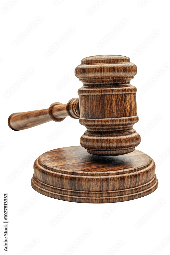 Elegant wooden gavel resting on a smooth white surface suitable for legal proceedings Elegant wooden gavel resting on a smooth white surface suitable for legal proceedings