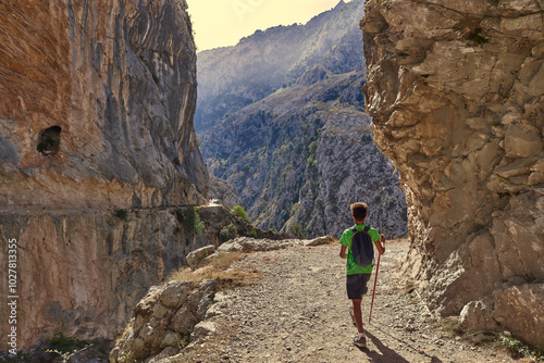 the hiker boy in the mountains