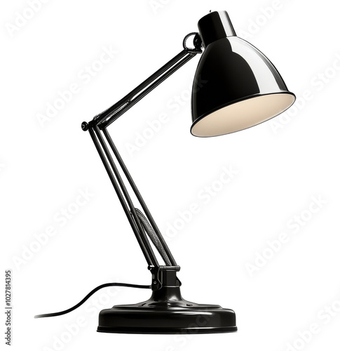 Adjustable black desk lamp illuminating a workspace with a modern design and ...