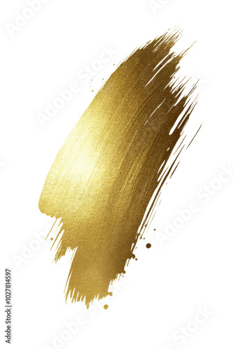 Elegant gold brush stroke with splatters on a clean white background for arti...
