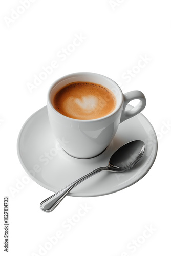 A warm cup of espresso with artistic crema on display in a cozy cafe setting