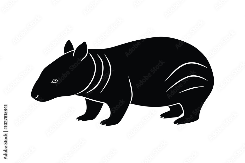 Obraz premium Wombat animal linocut silhouette black color vector art illustration.