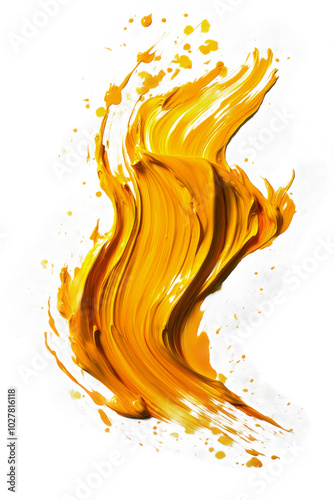 Bright yellow paint stroke on a white canvas creating a vivid, artistic expre...