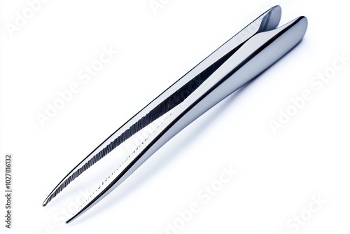 Stainless steel tweezers isolated on a white background, perfect for medical or beauty product advertising