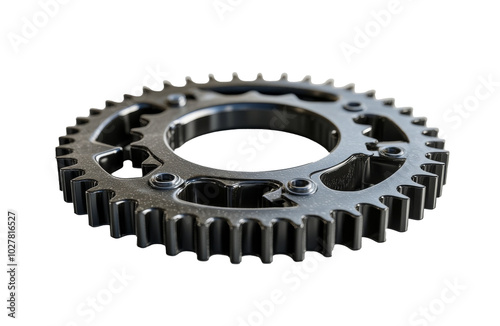 Rusty gears arranged in a decorative pattern on a white background creating a...