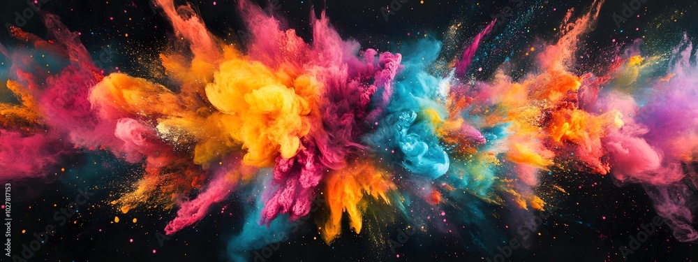 A vibrant explosion of colors and shapes, resembling an ink wash swirling in water against a black background A vibrant explosion of colors and shapes, resembling an ink wash swirling in water against a black background
