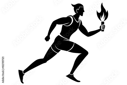 A running man with a torch | vector silhouette illustration on white background