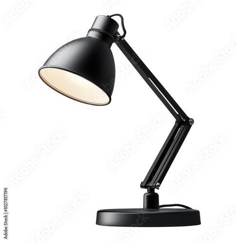 Adjustable black desk lamp illuminating a workspace with a modern design and ...