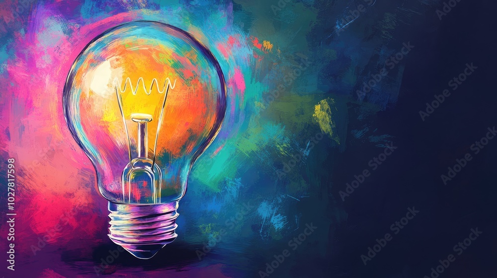 Lightbulb with a colorful abstract background and a large text area Lightbulb with a colorful abstract background and a large text area