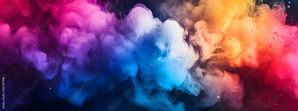 A vibrant explosion of colors and shapes, resembling an ink wash swirling in water against a black background A vibrant explosion of colors and shapes, resembling an ink wash swirling in water against a black background