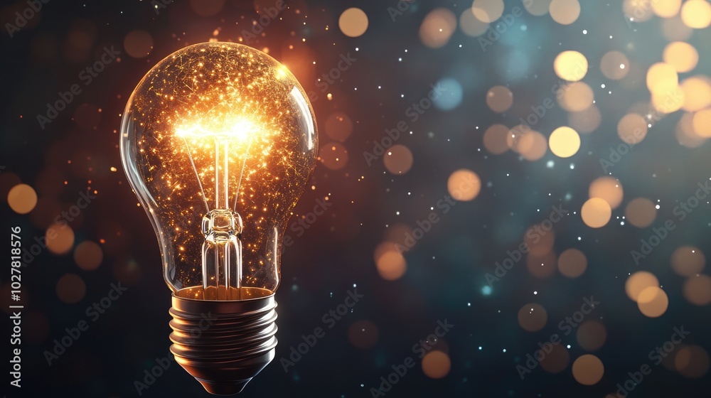 Lightbulb with a glowing, abstract background and wide copy space for text Lightbulb with a glowing, abstract background and wide copy space for text