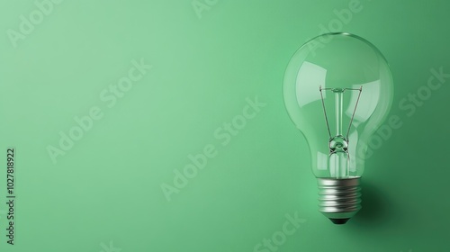 Lightbulb with a minimalist design against a fresh green background, large area for text