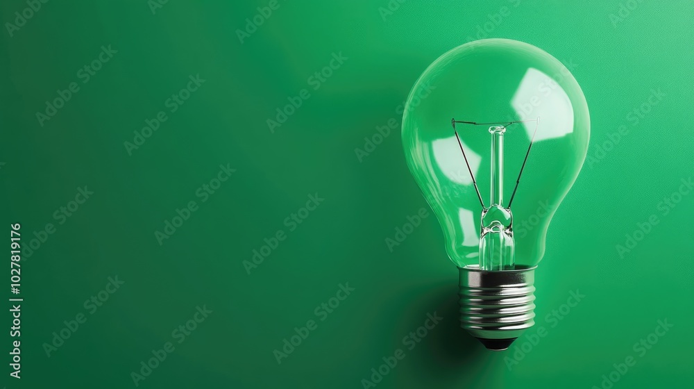 Lightbulb with a smooth green background, clear and spacious area for text overlay Lightbulb with a smooth green background, clear and spacious area for text overlay