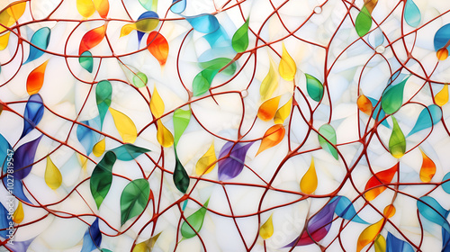 Stained Glass Inspired Abstract Painting with Colorful Patterns