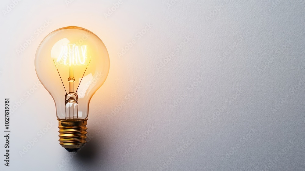 Lightbulb with a subtle illumination on a white background, large area for text placement Lightbulb with a subtle illumination on a white background, large area for text placement