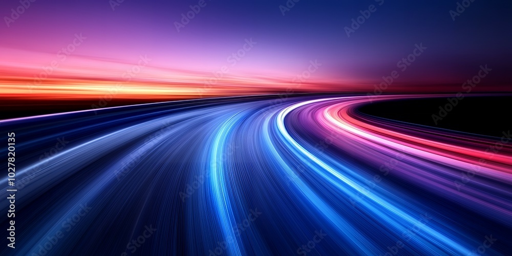 Abstract road with light trails at sunset. Abstract road with light trails at sunset.