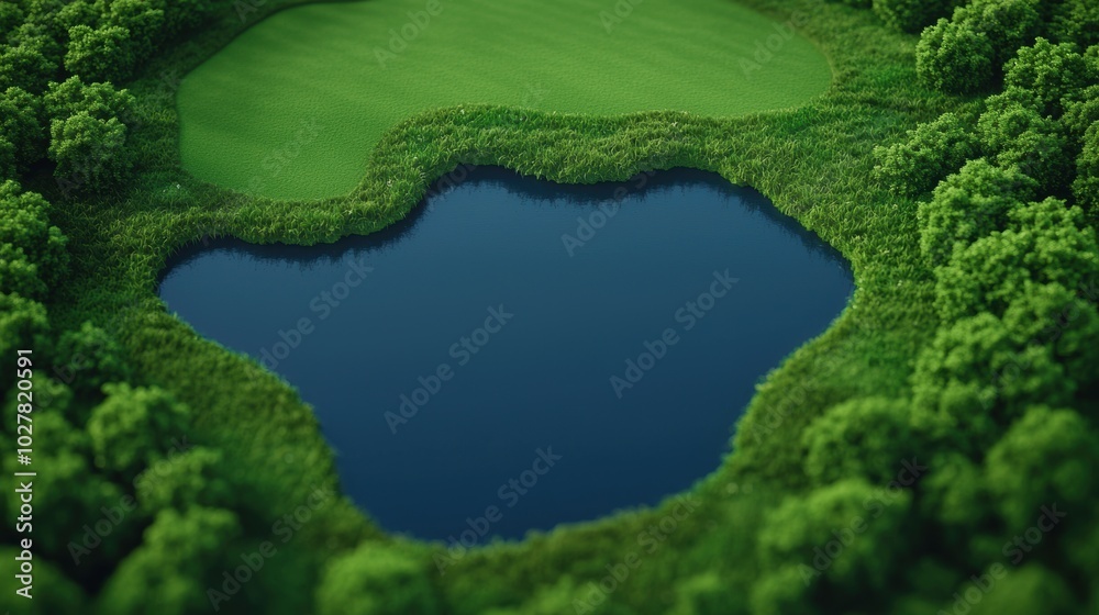 Aerial view of a serene lake surrounded by lush greenery. Aerial view of a serene lake surrounded by lush greenery.