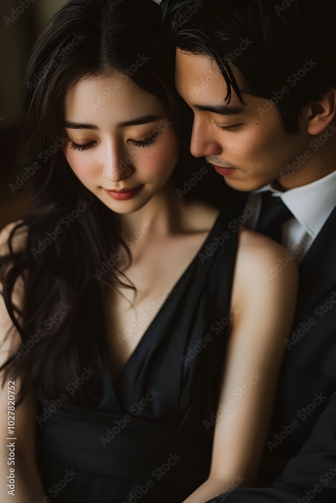 Intimate Embrace of a Sophisticated Couple in Formal Attire Intimate Embrace of a Sophisticated Couple in Formal Attire