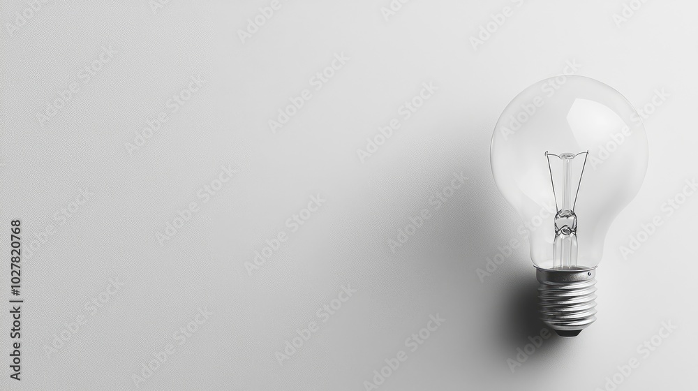 Minimalist lightbulb in a monochromatic design, with a large area of blank space for overlaying text Minimalist lightbulb in a monochromatic design, with a large area of blank space for overlaying text