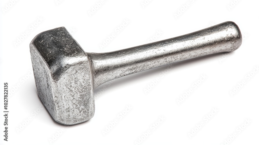 Shiny metal hammer with a smooth, reflective surface, isolated on white, ideal for professional tools or industrial design themes Shiny metal hammer with a smooth, reflective surface, isolated on white, ideal for professional tools or industrial design themes
