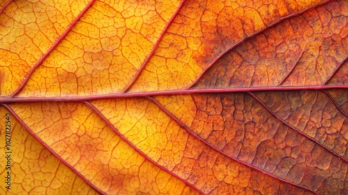 Close-up of a Vibrant Autumn Leaf with Intricate Veins