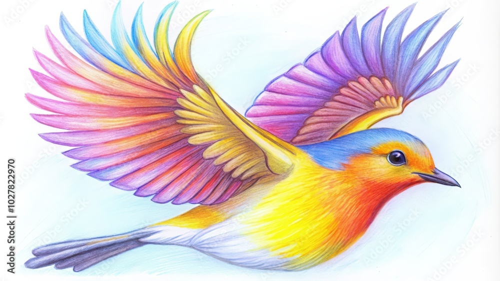 A Colorful Bird with Spread Wings Flying in the Sky A Colorful Bird with Spread Wings Flying in the Sky