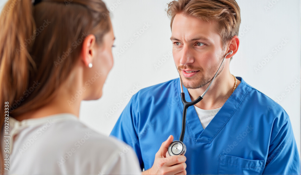 Portrait of two professional young doctors, interns, medical team. Highlighting collaboration in a medical setting Portrait of two professional young doctors, interns, medical team. Highlighting collaboration in a medical setting