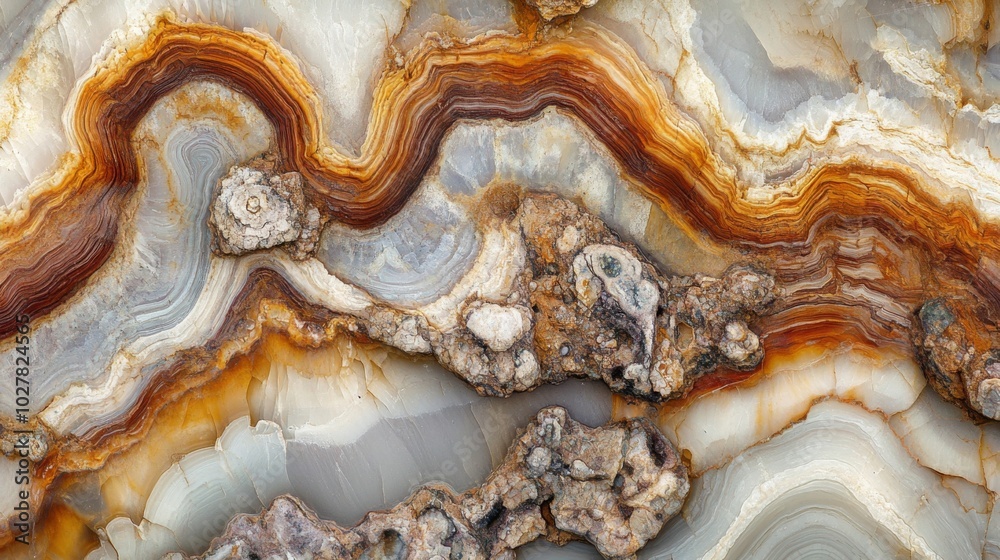 Agate Geode with Curved Bands of White, Brown, and Rust-Orange Agate Geode with Curved Bands of White, Brown, and Rust-Orange
