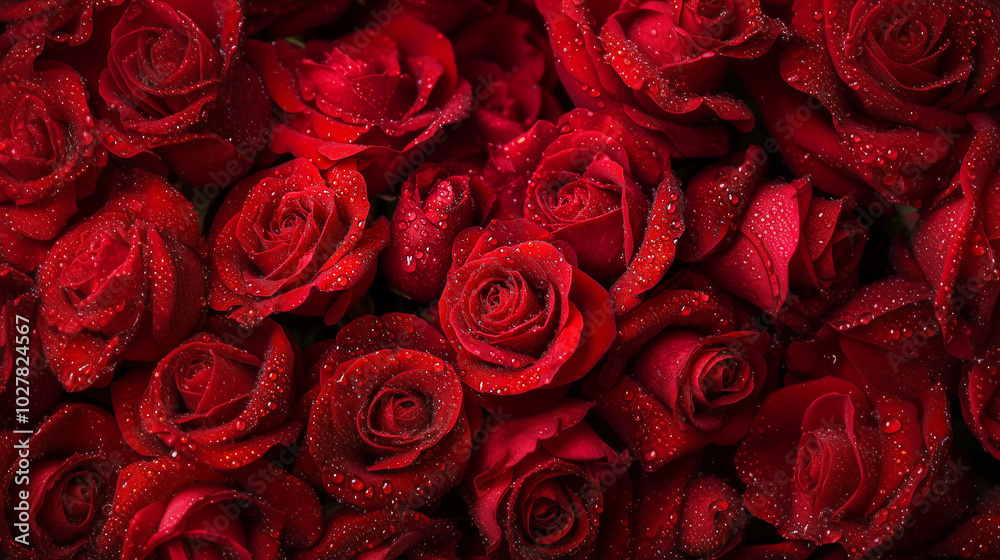 An ultra-detailed, high-resolution image featuring an abundance of red rosebuds, with dewdrops glistening on the delicate petals. An ultra-detailed, high-resolution image featuring an abundance of red rosebuds, with dewdrops glistening on the delicate petals.