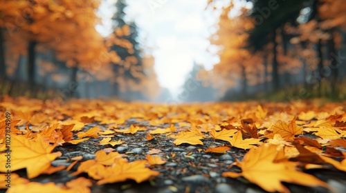 Wallpaper Mural Colorful autumn leaves covering a forest path, soft focus, serene atmosphere Torontodigital.ca