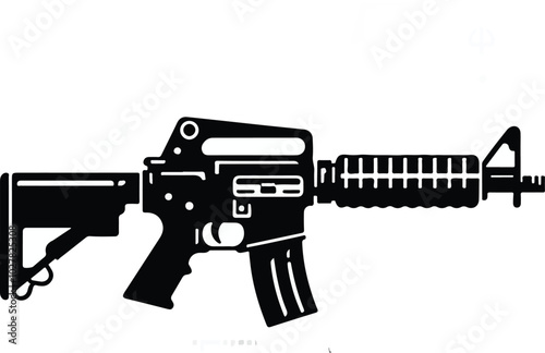 Graphic black detailed silhouette pistols, guns, rifles, submachines, revolvers and shotguns. Isolated on white background