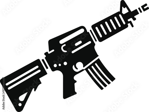 Graphic black detailed silhouette pistols, guns, rifles, submachines, revolvers and shotguns. Isolated on white background