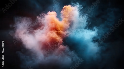 A visually captivating image featuring a cloud burst with illuminated edges, enveloped in a spectrum of colors like pink and blue, sparking imagination and awe. photo