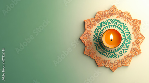 Diwali Decoration Tealight Candle On Ornamental Mandala Background Indian Festival Of Lights Prosperity Wealth And Happiness photo