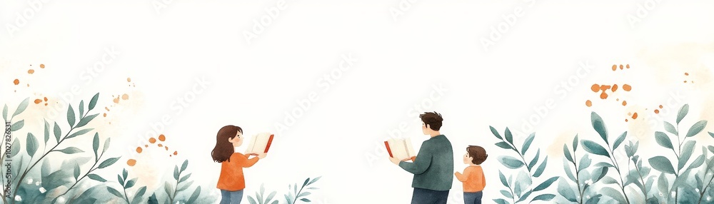 Family Singing Together in Watercolor Illustration Family Singing Together in Watercolor Illustration