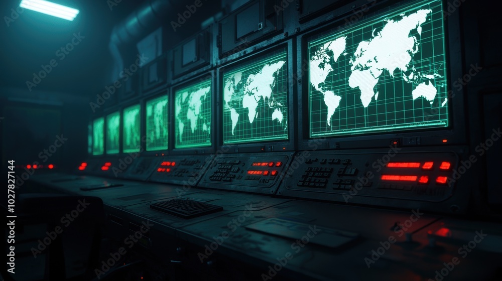 Obraz premium Control room with maps and technology screens