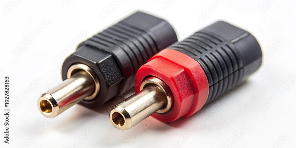 Extreme close-up of black and red banana plug socket connectors Extreme close-up of black and red banana plug socket connectors
