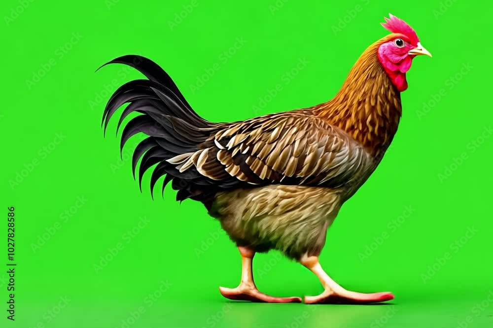 hen walking on a green screen background