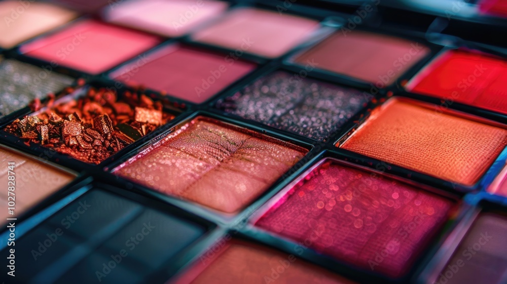 Vibrant makeup palette with crushed eyeshadow in warm earth tones for beauty and fashion inspiration Vibrant makeup palette with crushed eyeshadow in warm earth tones for beauty and fashion inspiration