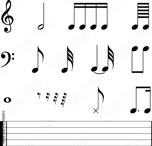 Music note icon set. Music notes vector illustration.