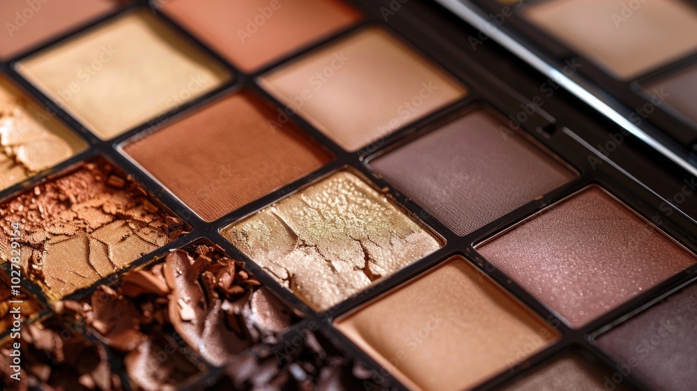 Vibrant makeup palette with crushed eyeshadow in warm earth tones for beauty and fashion inspiration Vibrant makeup palette with crushed eyeshadow in warm earth tones for beauty and fashion inspiration
