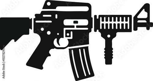 Graphic black detailed silhouette pistols, guns, rifles, submachines, revolvers and shotguns. Isolated on white background