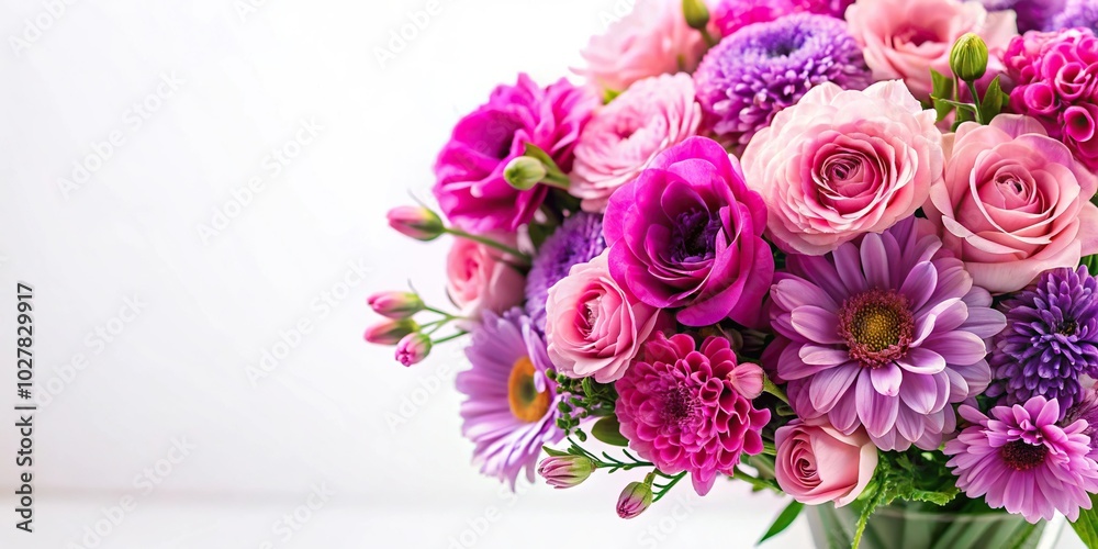 Extreme close-up of pink and purple flowers on white background Extreme close-up of pink and purple flowers on white background