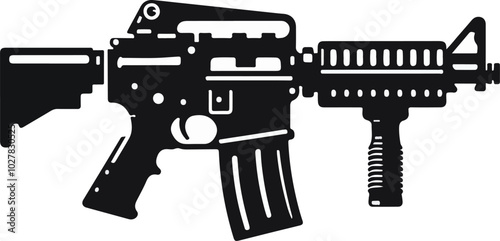 Graphic black detailed silhouette pistols, guns, rifles, submachines, revolvers and shotguns. Isolated on white background